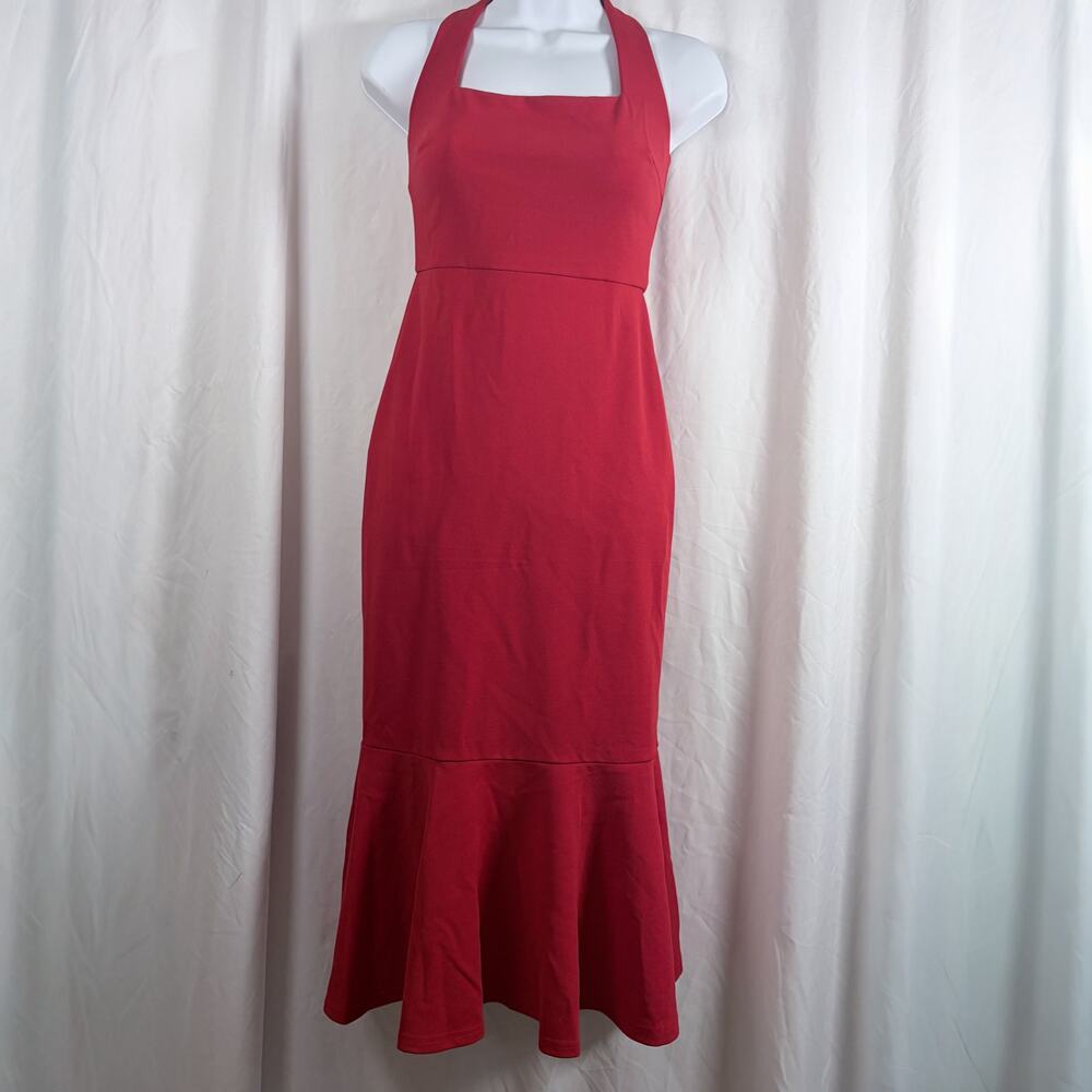 Lulus‎ Red Halter Midi Dress Mermaid Hem Backless Formal XS